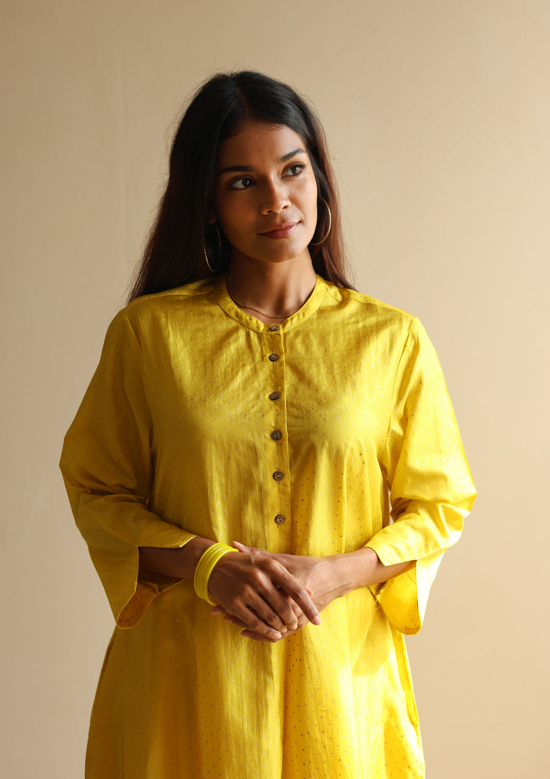 Canary Hand Blocked Kurta