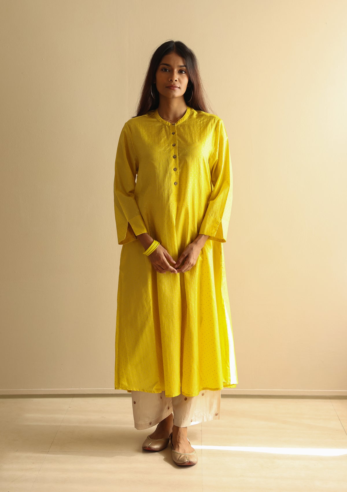 Canary Hand Blocked Kurta