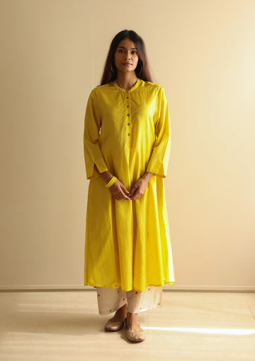 Canary Hand Blocked Kurta