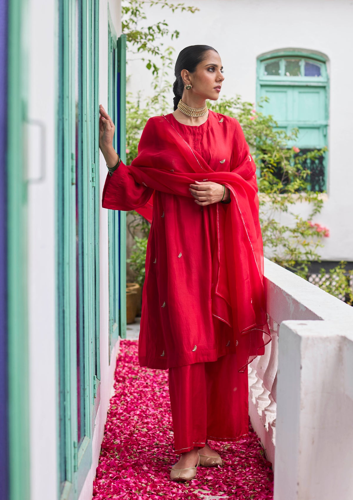 Scarlet Silk Embroidered Kurta Set