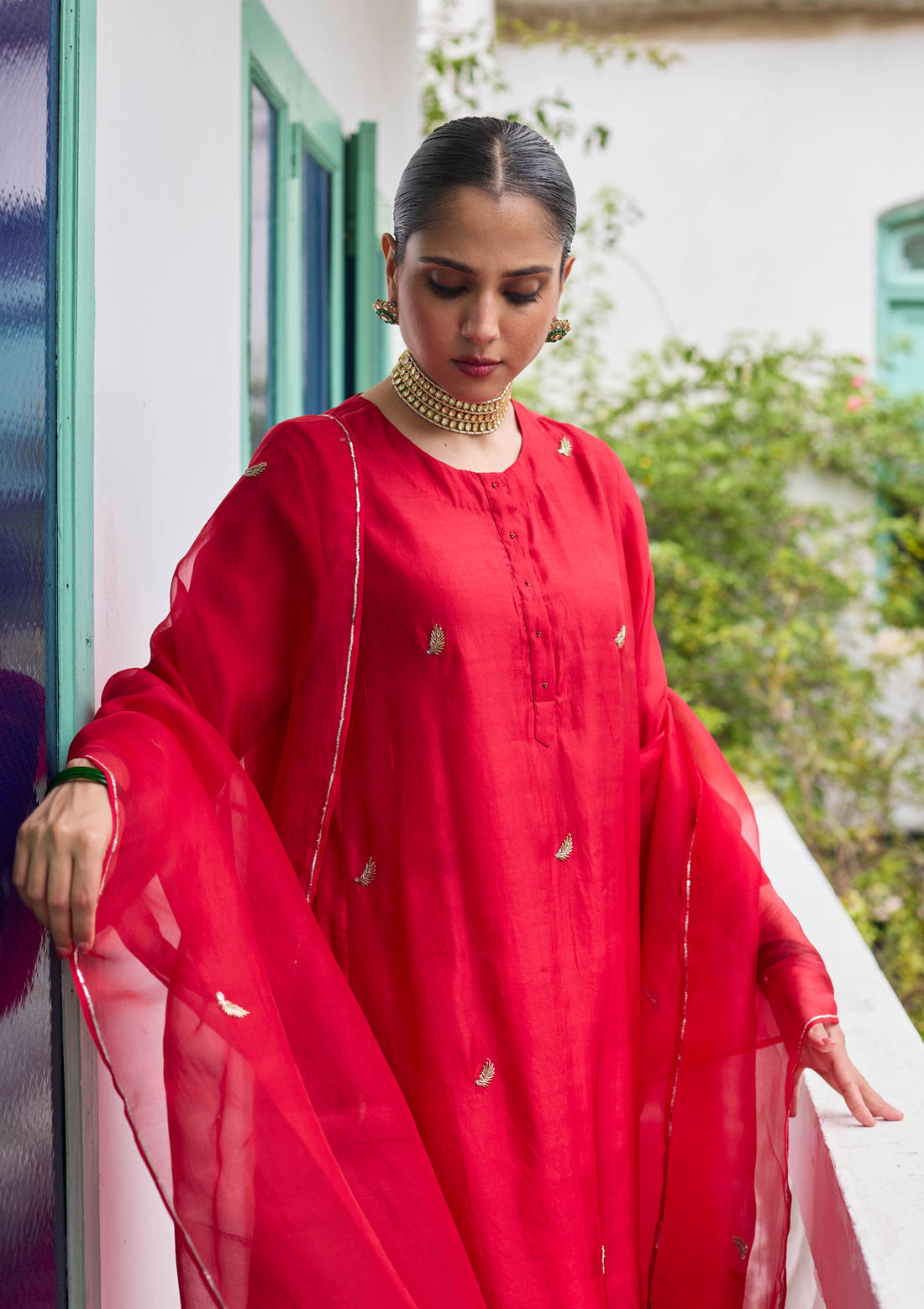 Scarlet Silk Embroidered Kurta Set