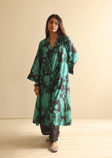 Midnight Black and Teal Bloom Co-ord set