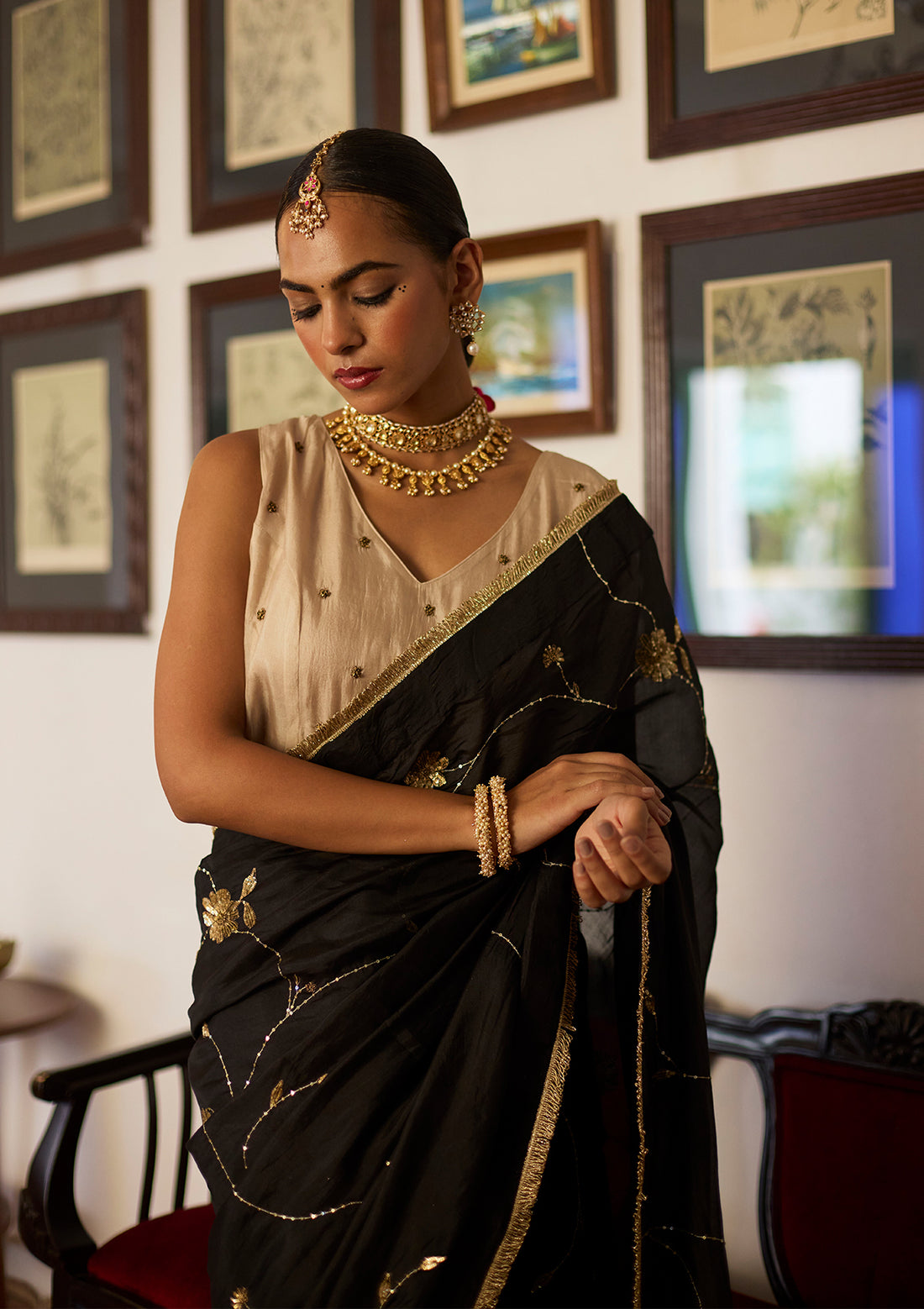 Midnight Black Silk Embroidered Saree