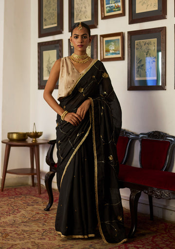 Midnight Black Silk Embroidered Saree