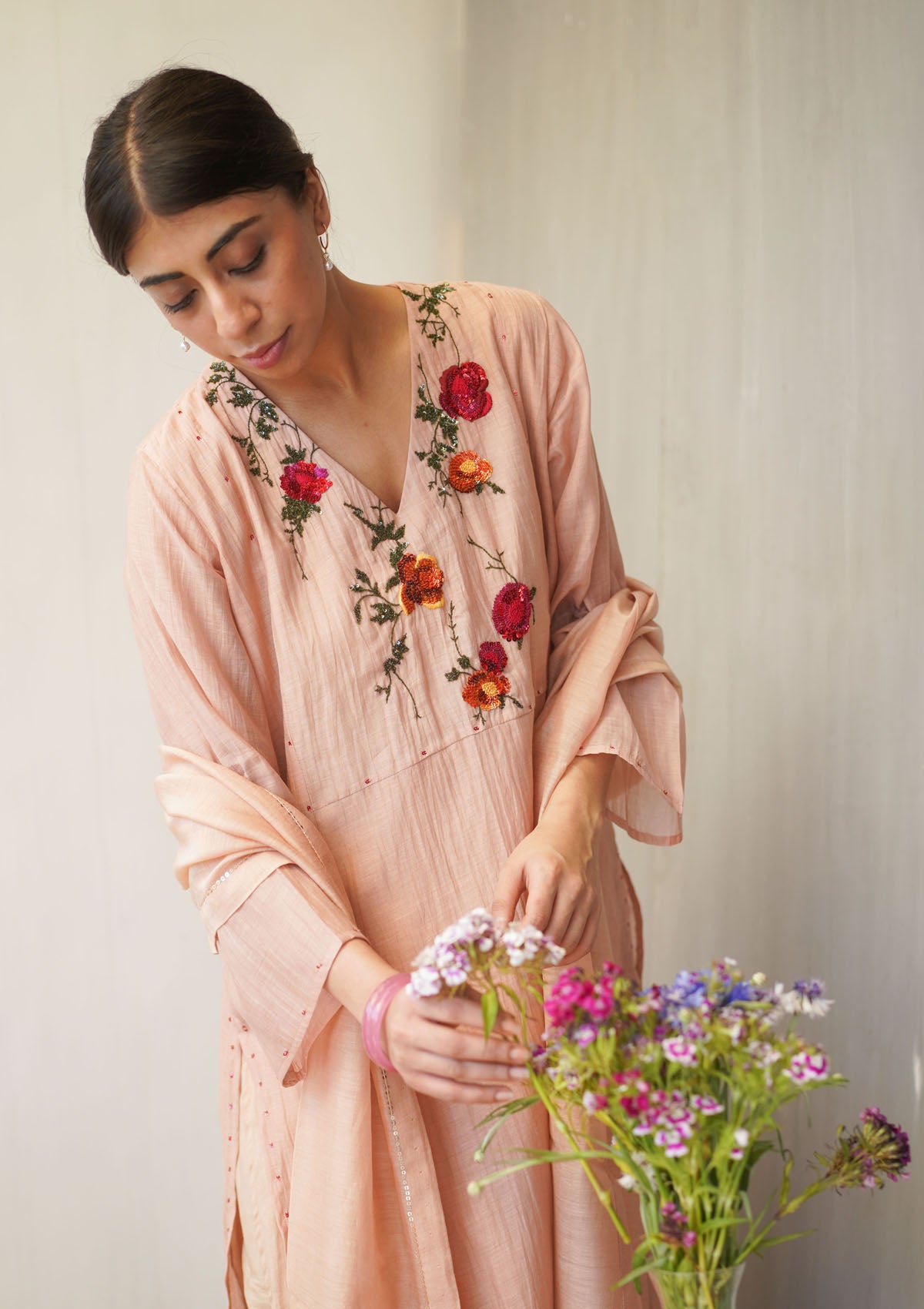 Blush Sequinned Floral Kurta Set