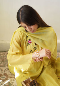 Canary Sequinned Floral Kurta Set