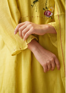 Canary Sequinned Floral Kurta Set
