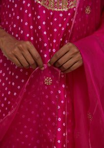 Fuchsia Embroidered Bandhani Kurta Set