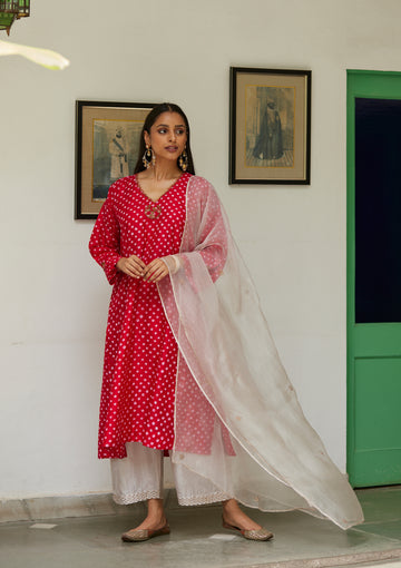 Scarlet Bandhani Kurta Set
