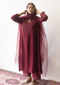 Burgundy Mukaish Tagai Kurta Set