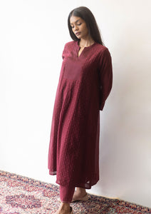 Burgundy Mukaish Tagai Kurta Set