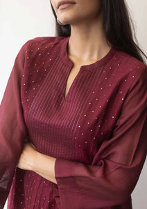 Burgundy Mukaish Tagai Kurta Set