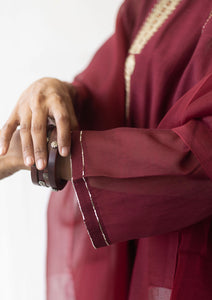 Burgundy Zari Embroidered Kurta Set