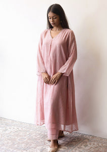 Blush Silver Woven Dots Kurta Set