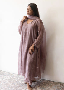 Lilac Silver Woven Dots Kurta Set