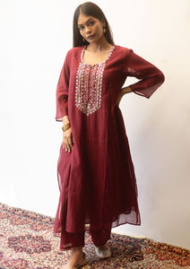 Burgundy Mukaish Kurta Set