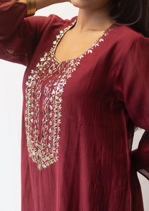 Burgundy Mukaish Kurta Set