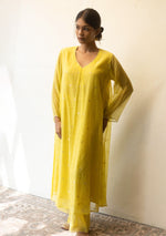 Load image into Gallery viewer, Canary Silver Woven Dots Kurta Set
