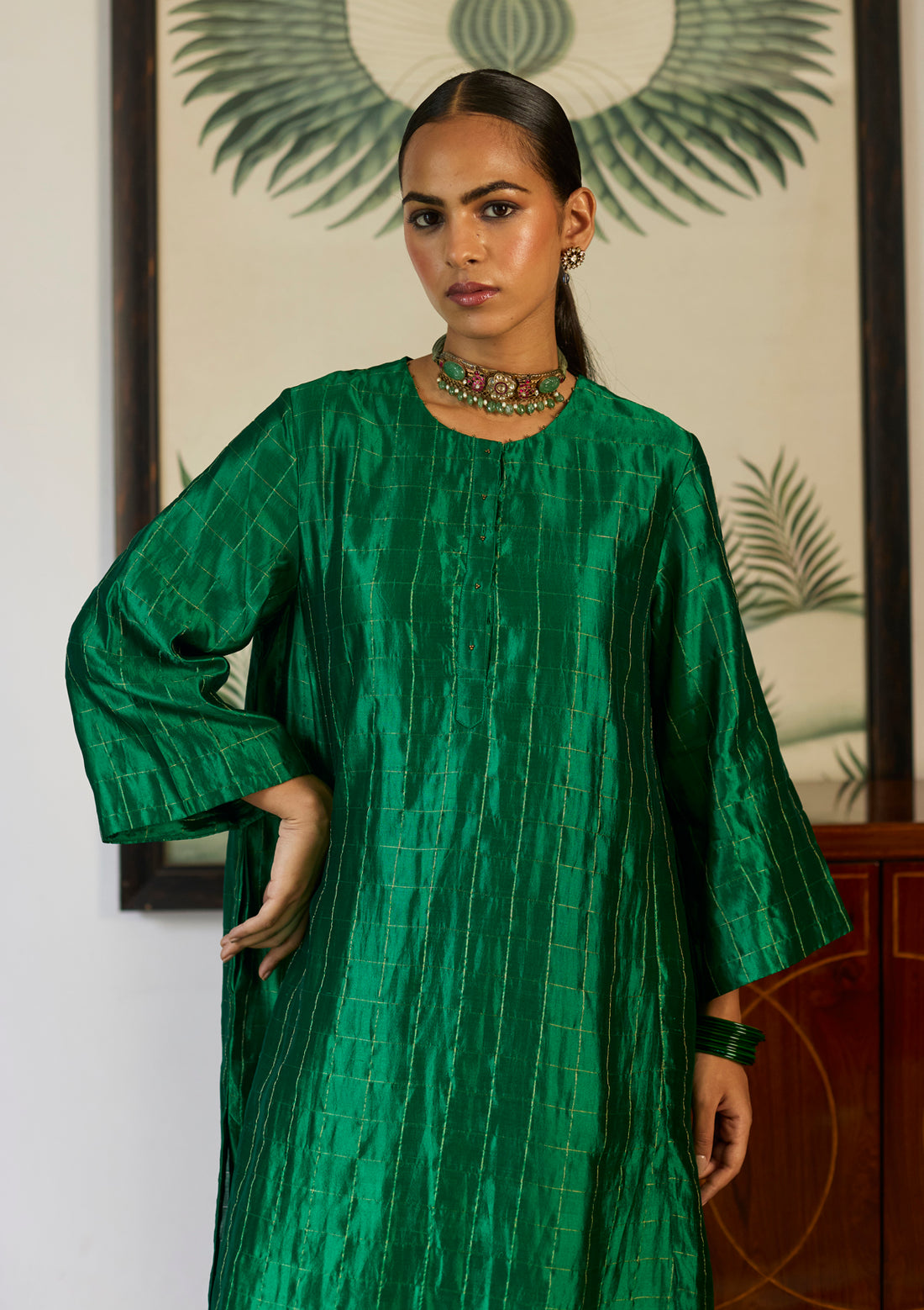 Emerald Zari Checkered Kurta Set