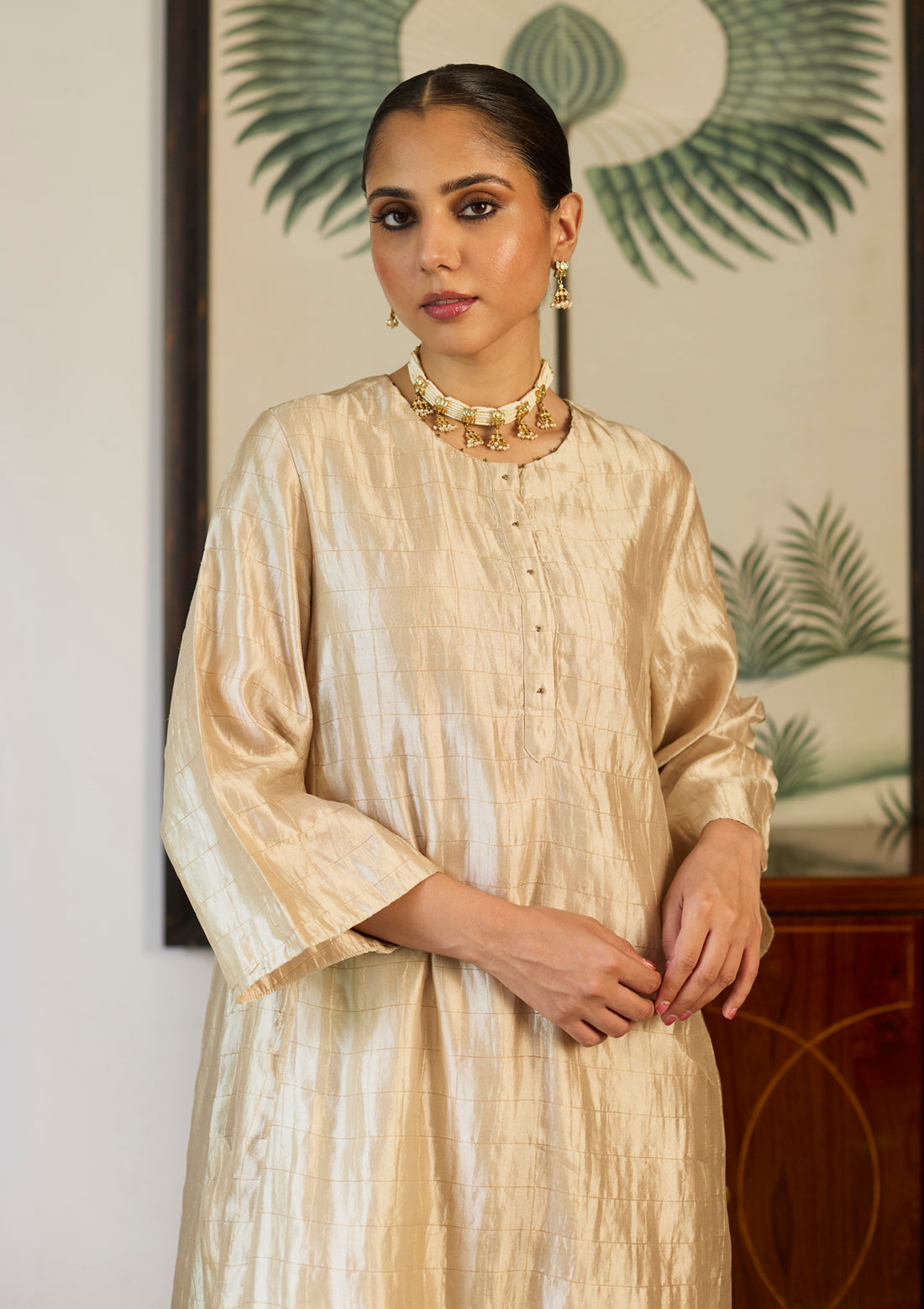 Ivory Zari Checkered Kurta Set