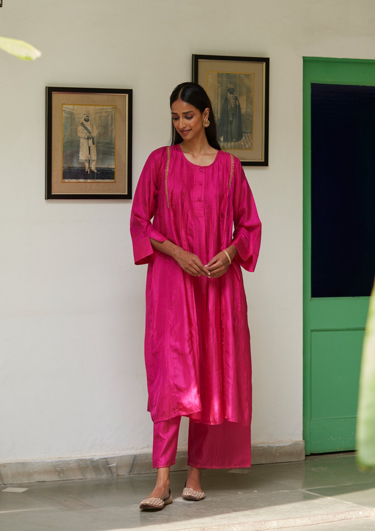 Fuchsia Festive Silk Kurta Set