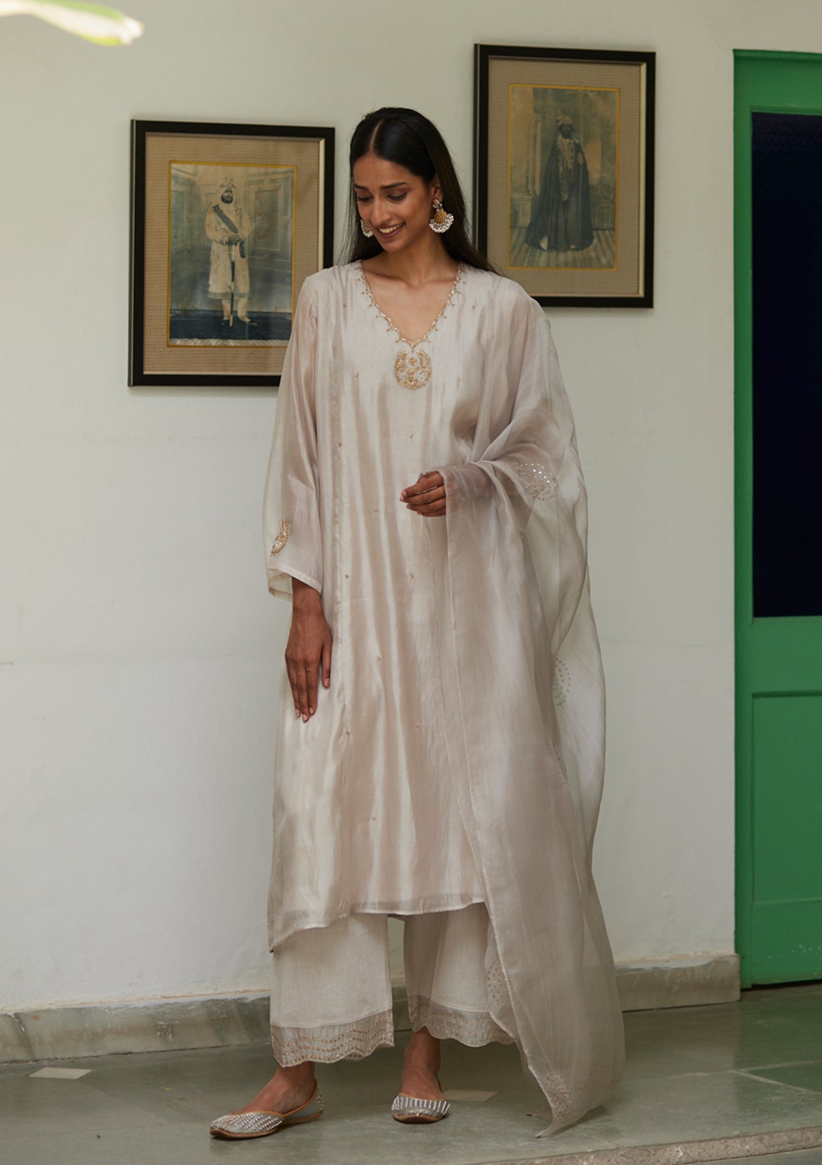 Ivory Scallop Embroidered Kurta Set