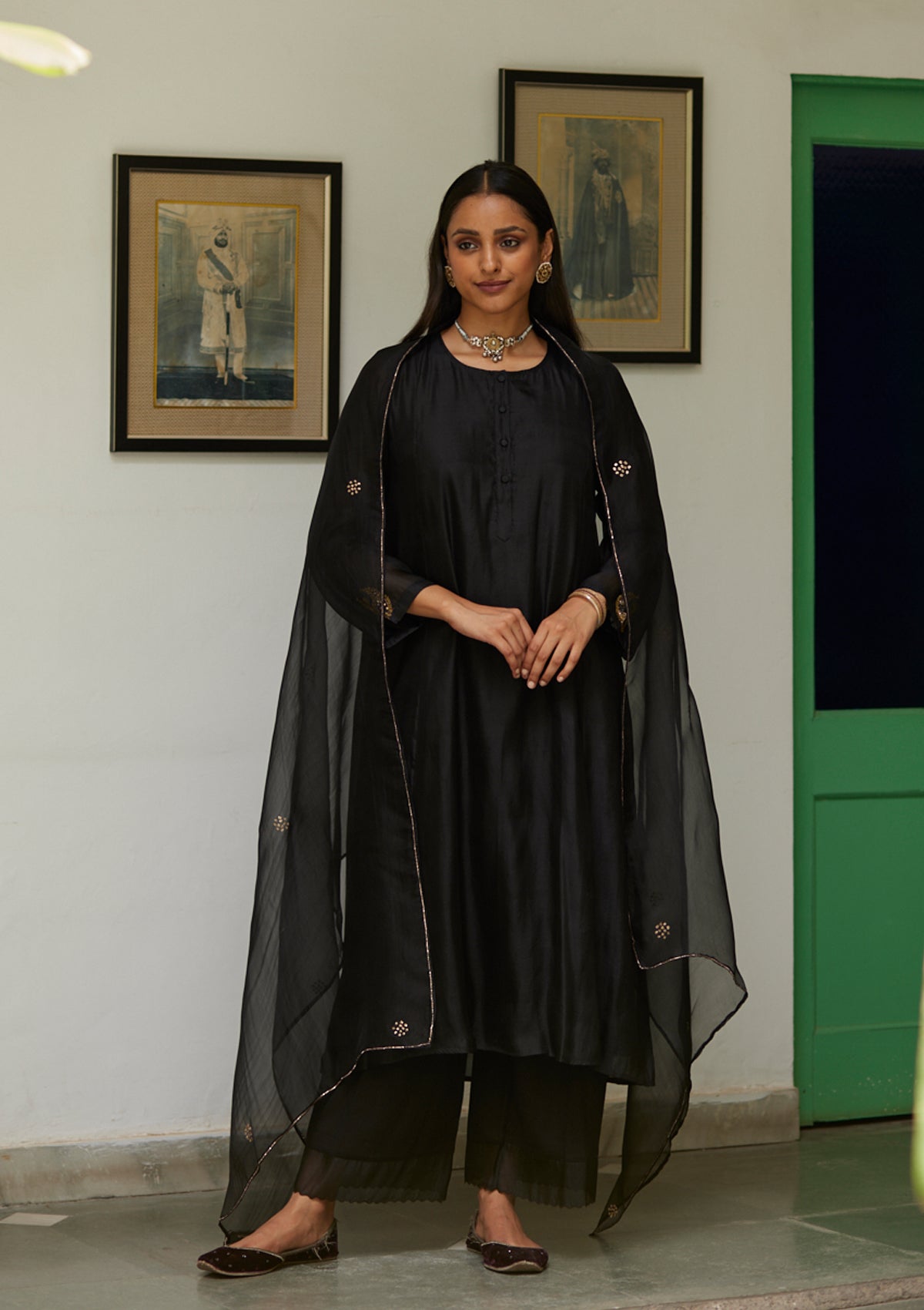 Black Chaand Buta Kurta Set
