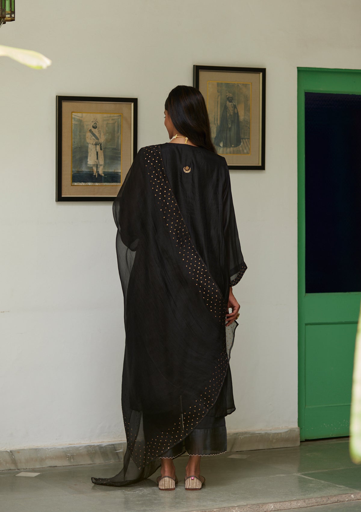 Black Chaand Buta Embroidered Kurta Set