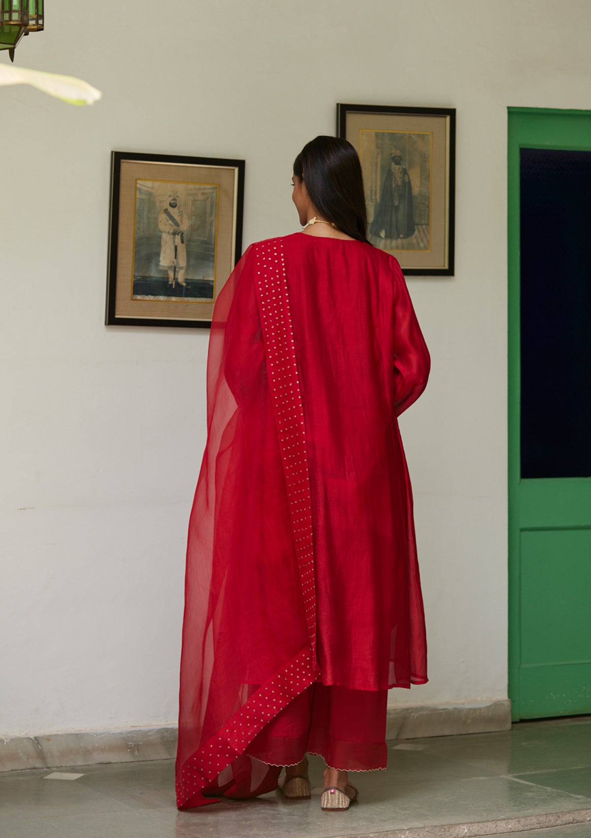 Scarlet Chaand Buta Embroidered Kurta Set