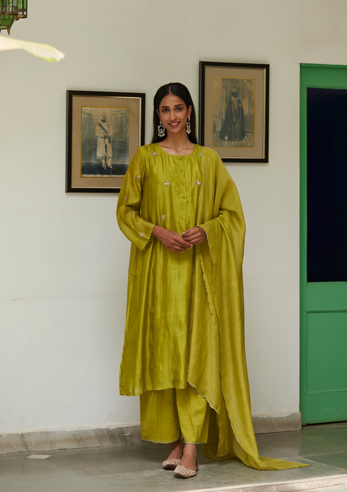 Leaf Green Sequinned Kurta Set