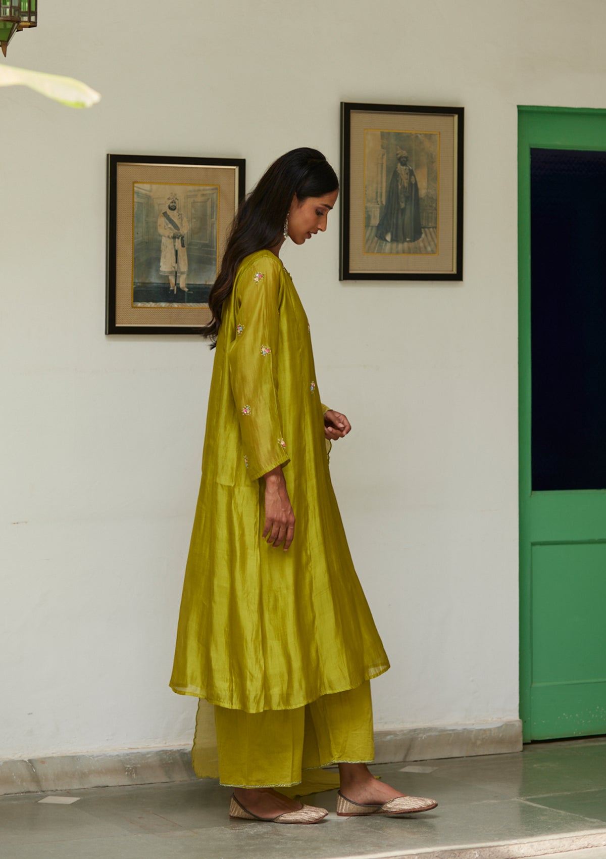 Leaf Green Sequinned Kurta Set