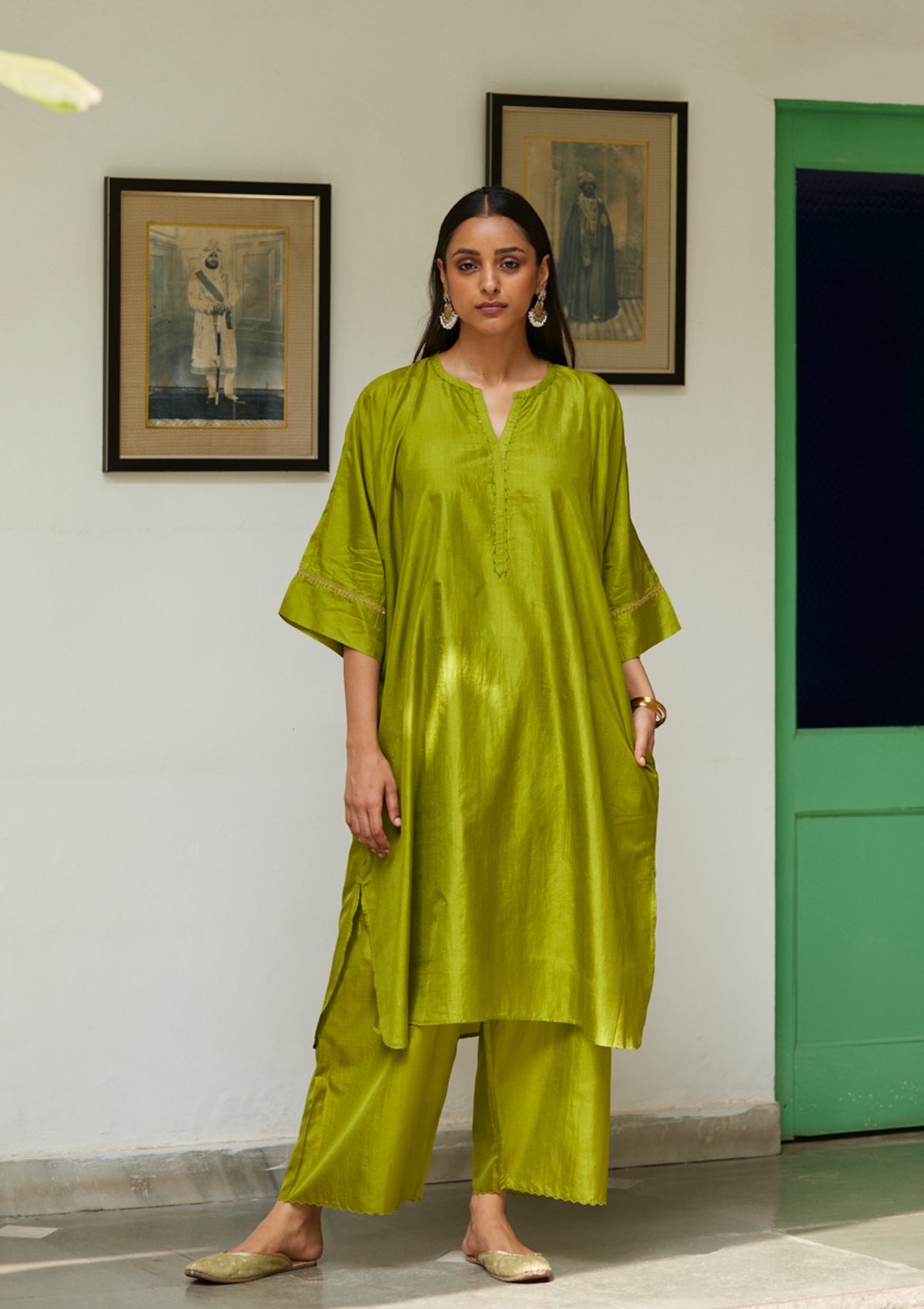 Leaf Green Silk Kurta Set