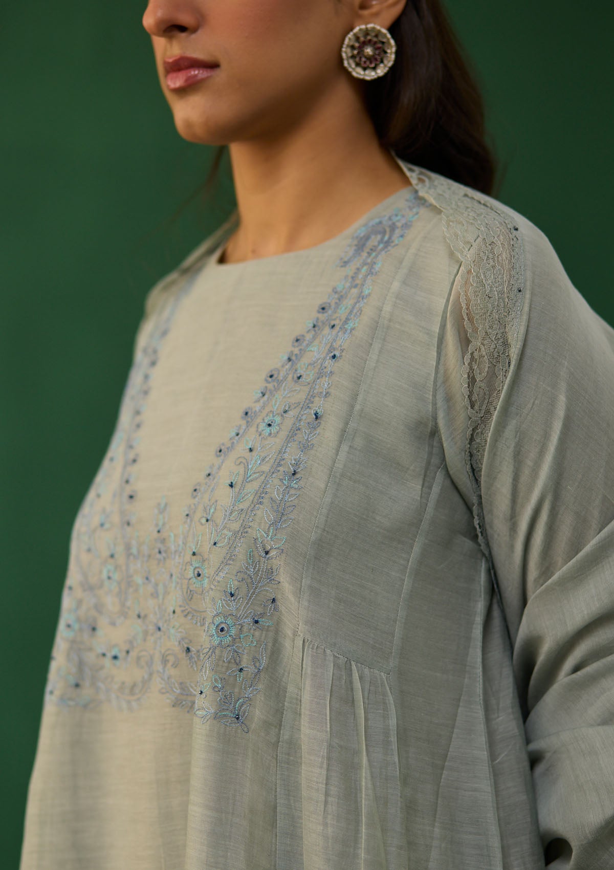 Powder Blue Lace Embroidered Kurta Set