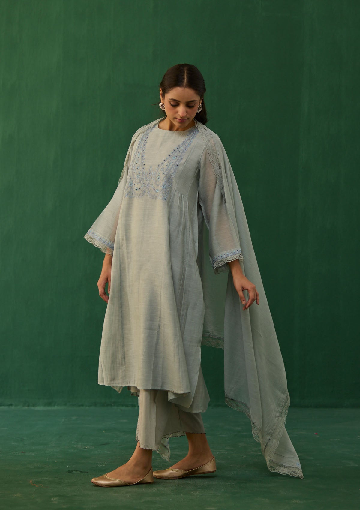 Powder Blue Lace Embroidered Kurta Set