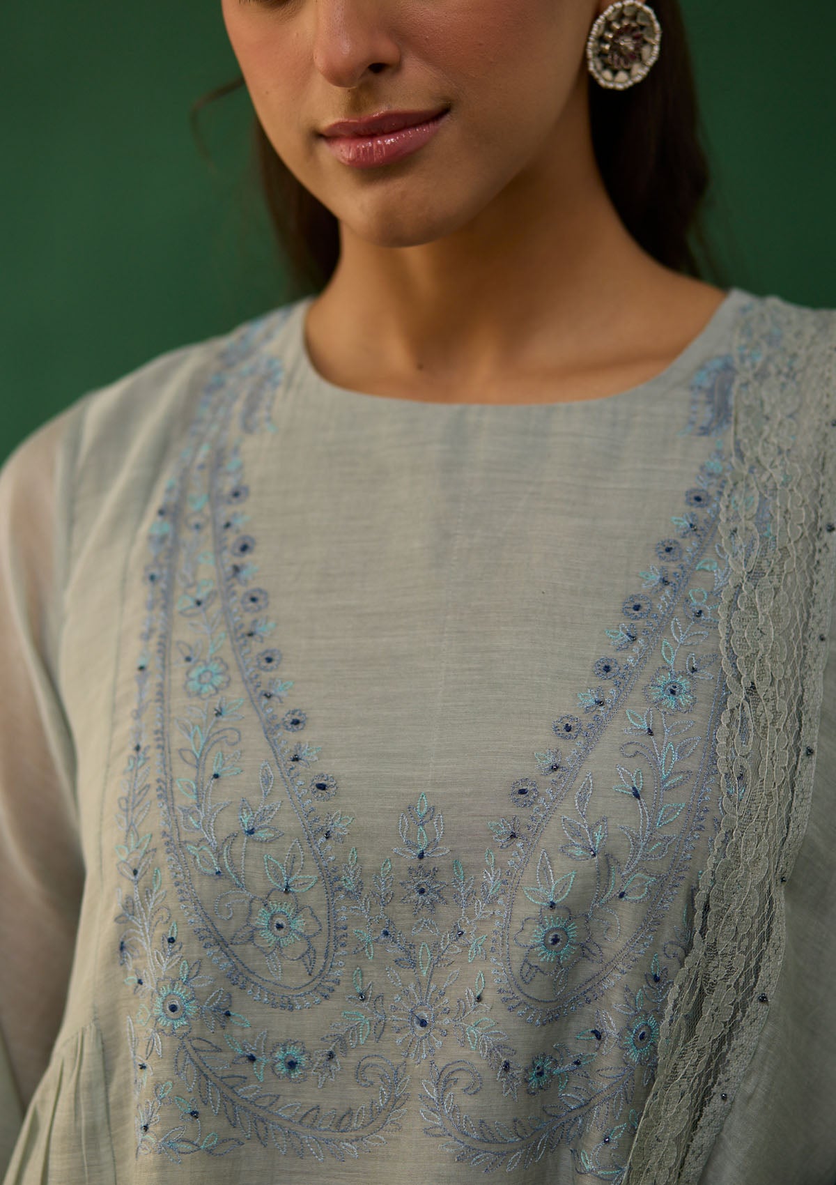 Powder Blue Lace Embroidered Kurta Set