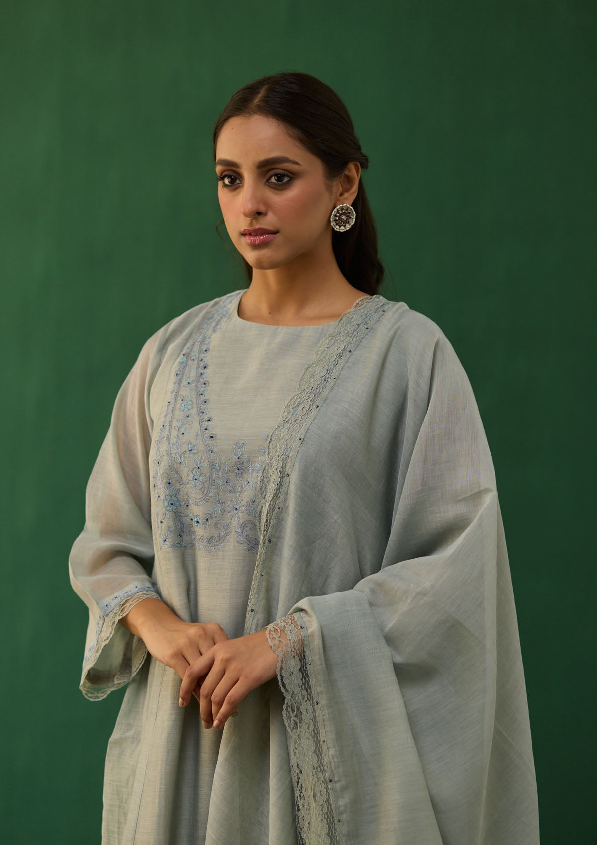 Powder Blue Lace Embroidered Kurta Set