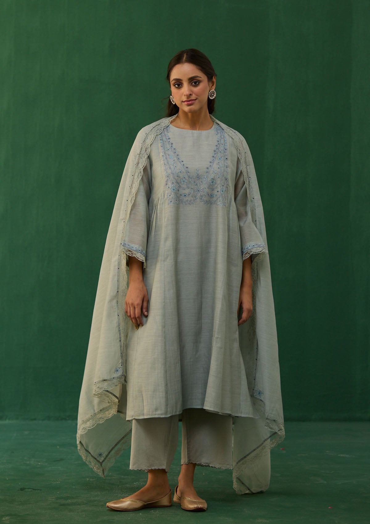 Powder Blue Lace Embroidered Kurta Set