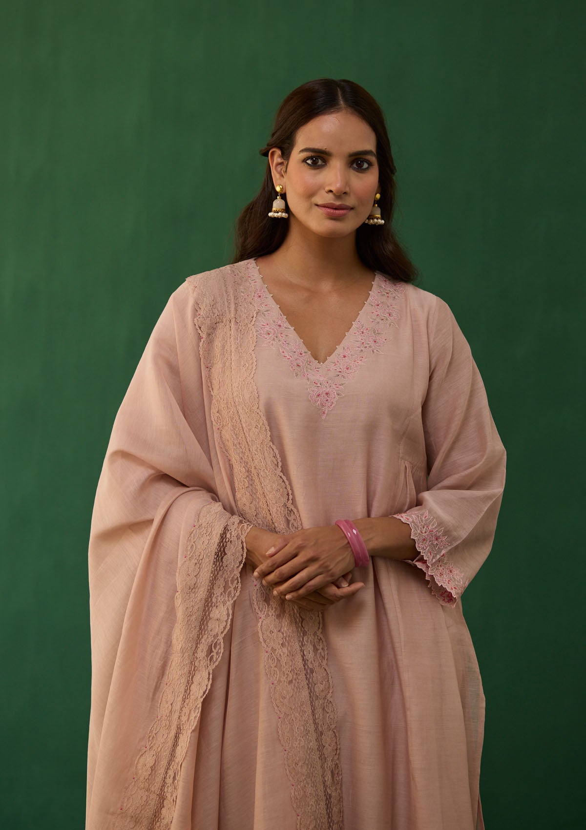 Blush Lace Embroidered Kurta Set