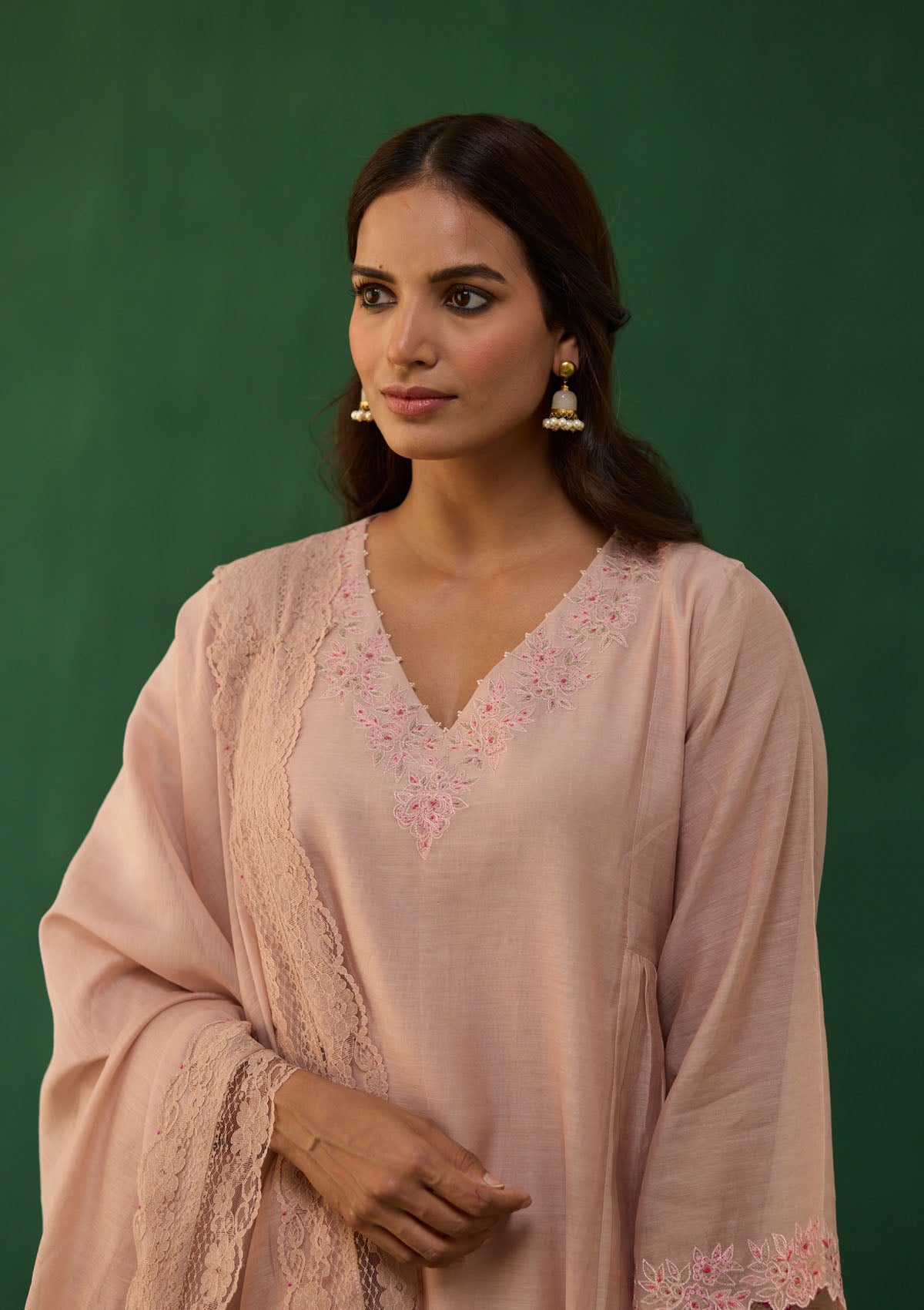 Blush Lace Embroidered Kurta Set