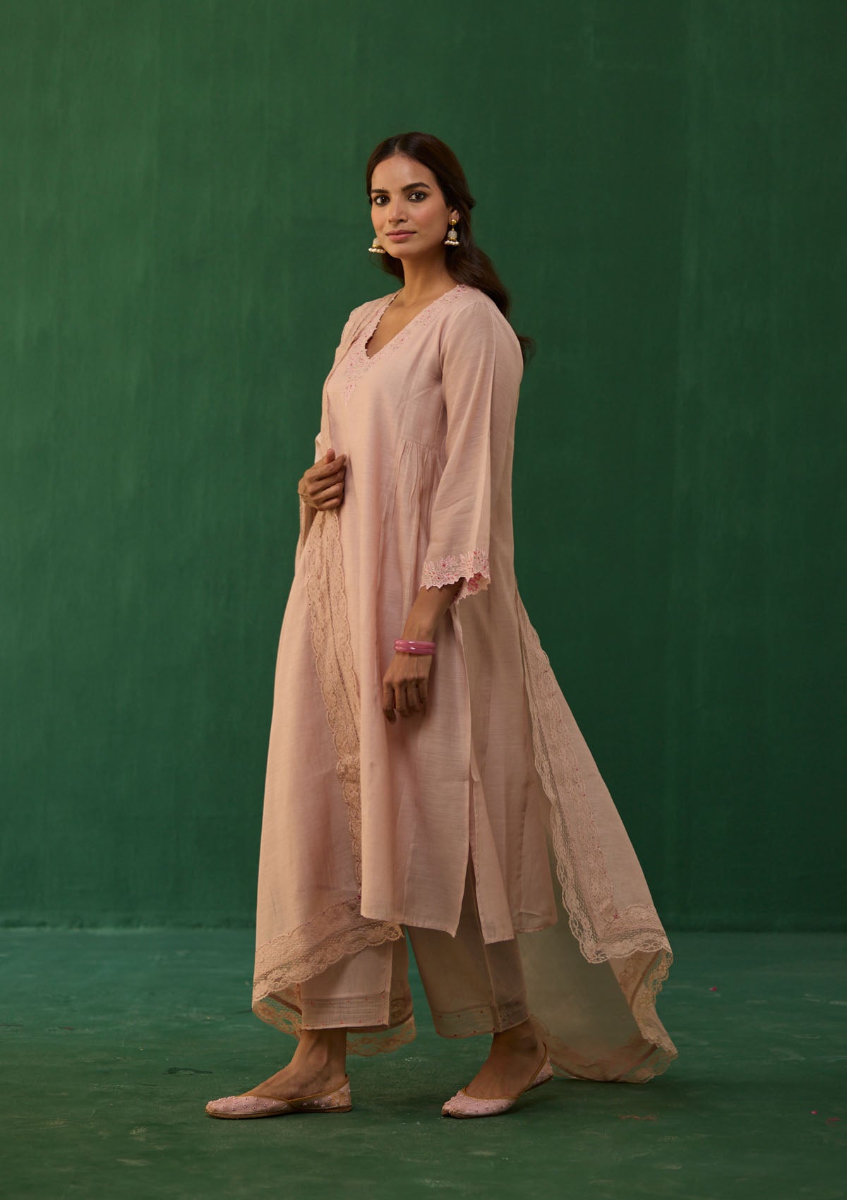 Blush Lace Embroidered Kurta Set