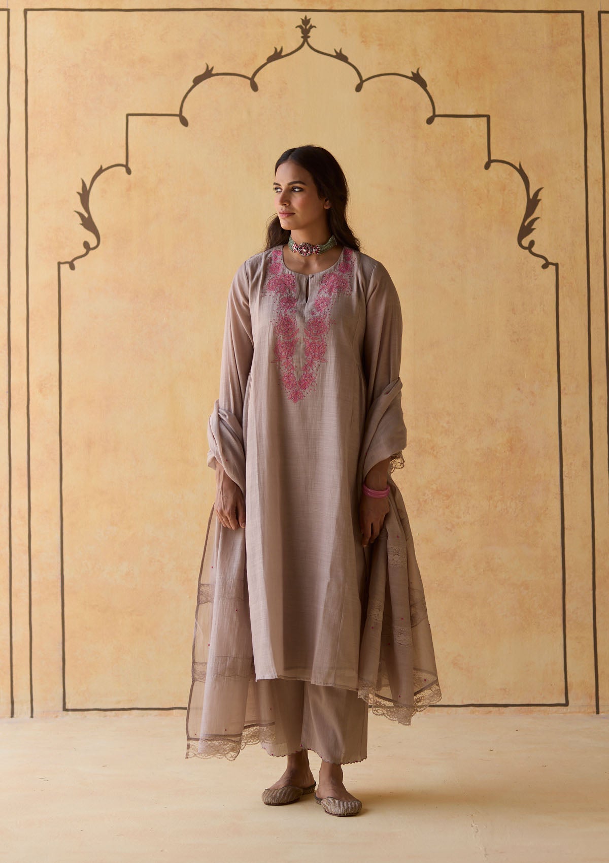 Slate Lace Embroidered Kurta Set