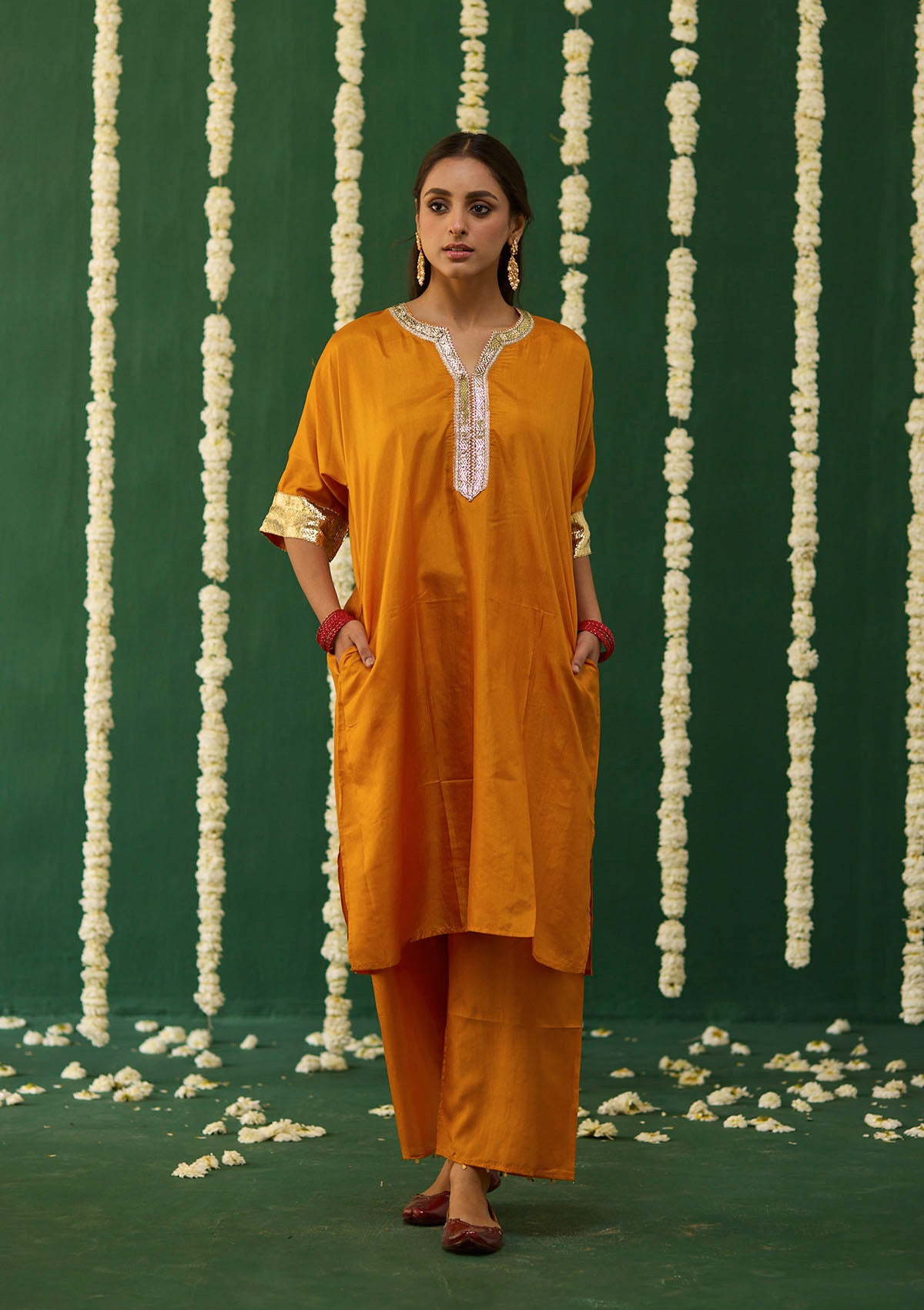 Saffron Gota Kurta Set