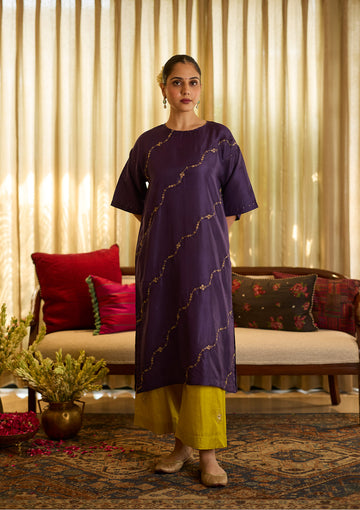 Violet Silk Embroidered Kurta Set