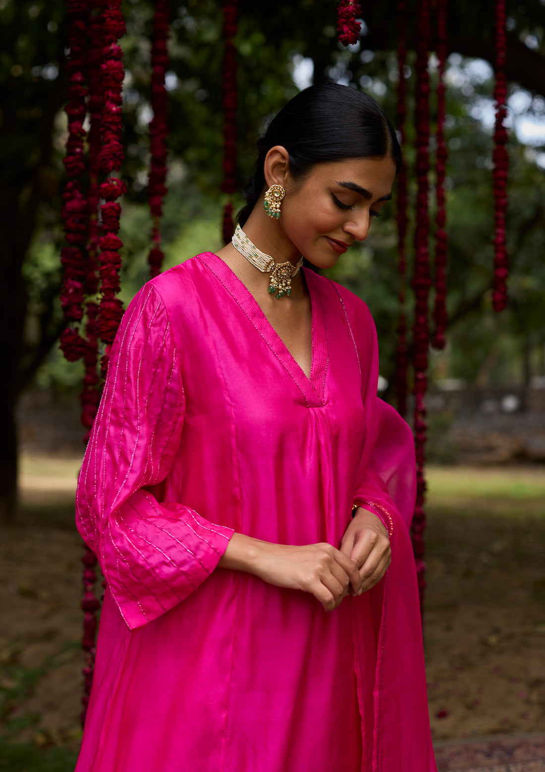 Fuchsia Sequin embroidered kurta set