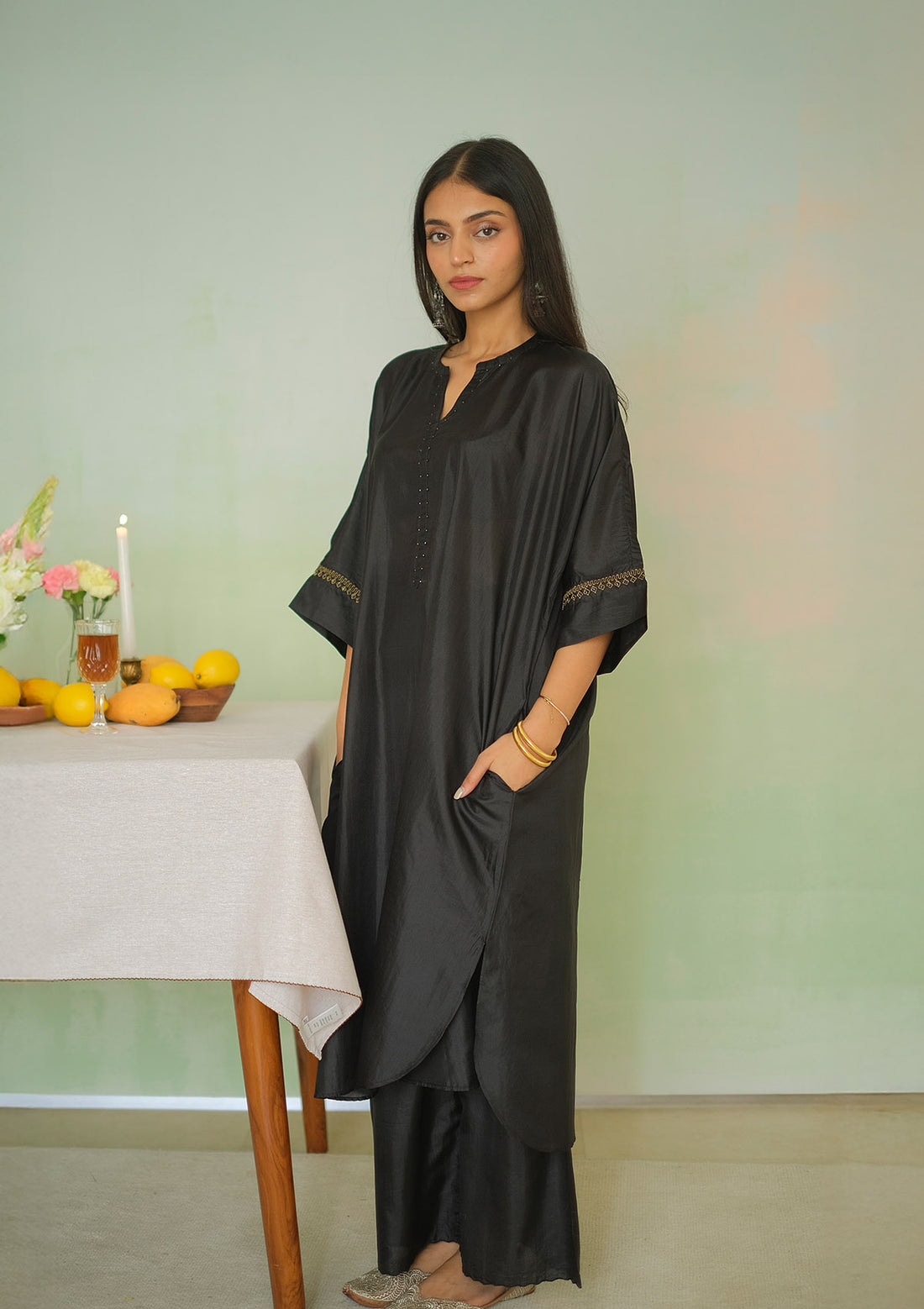 Midnight Black Silk Kurta Set
