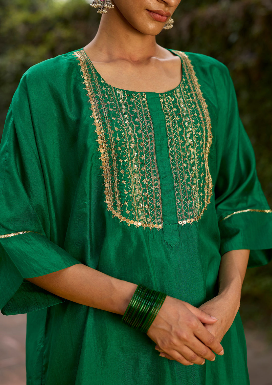 Forest Green Zari Kurta Set