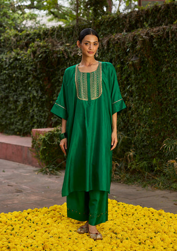 Forest Green Zari Kurta Set