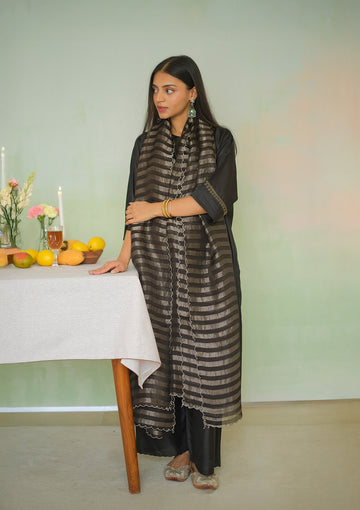 Midnight Black Silk Kurta Set