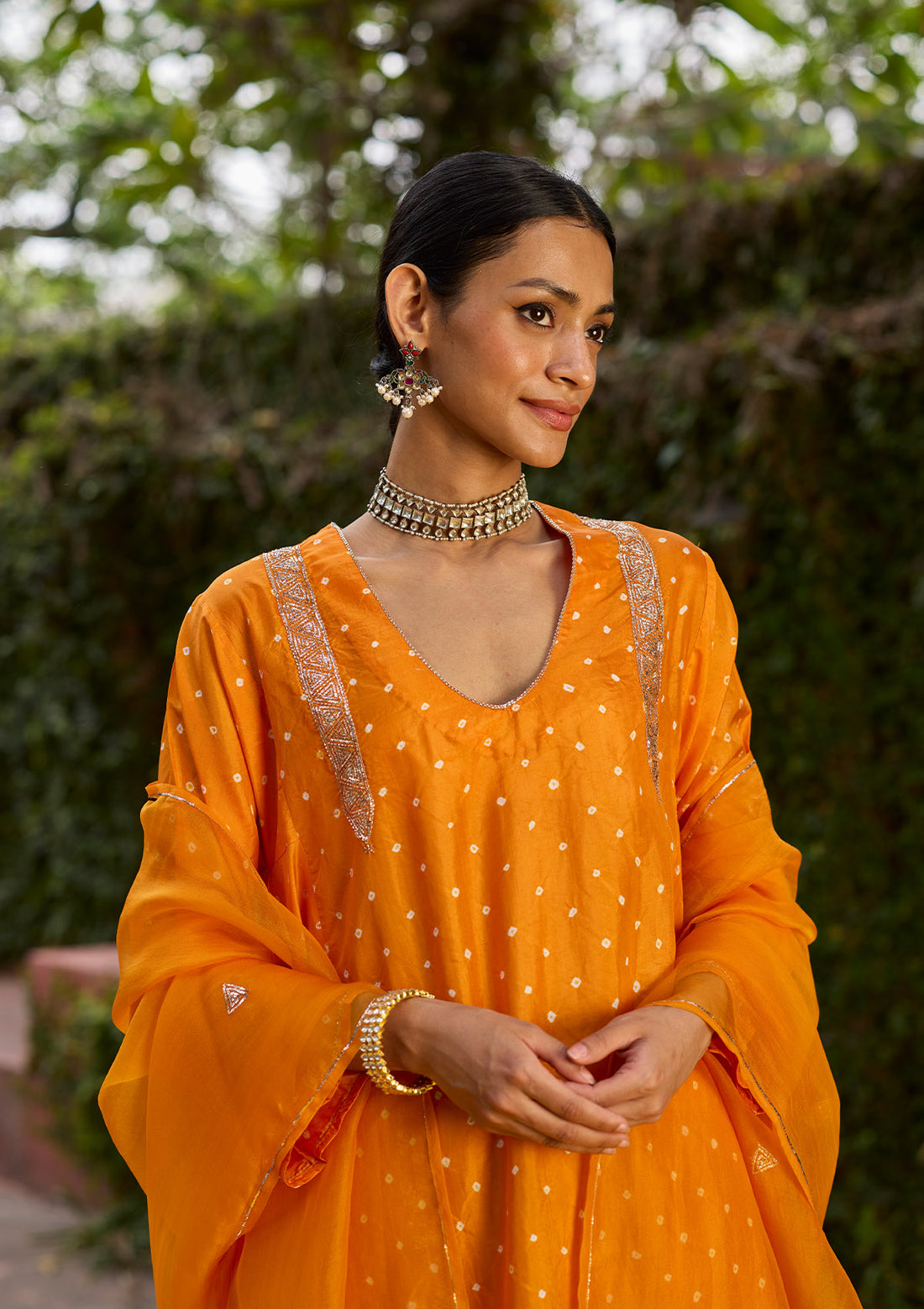 Saffron Bandhani Embroidered Kurta Set