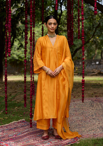 Saffron Sequin embroidered kurta set